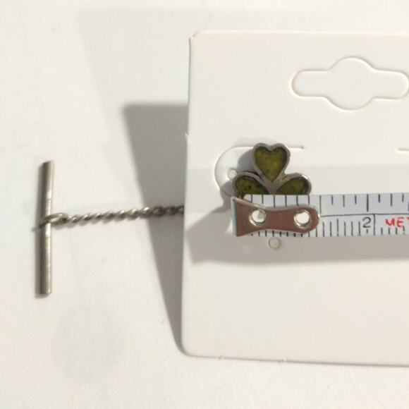 Shamrock Tie Tack 925 Sterling Silver With Green Enamel Vintage Irish Clover - Picture 5 of 11